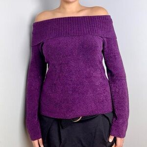 Y2K Purple Off the Shoulder Sweater